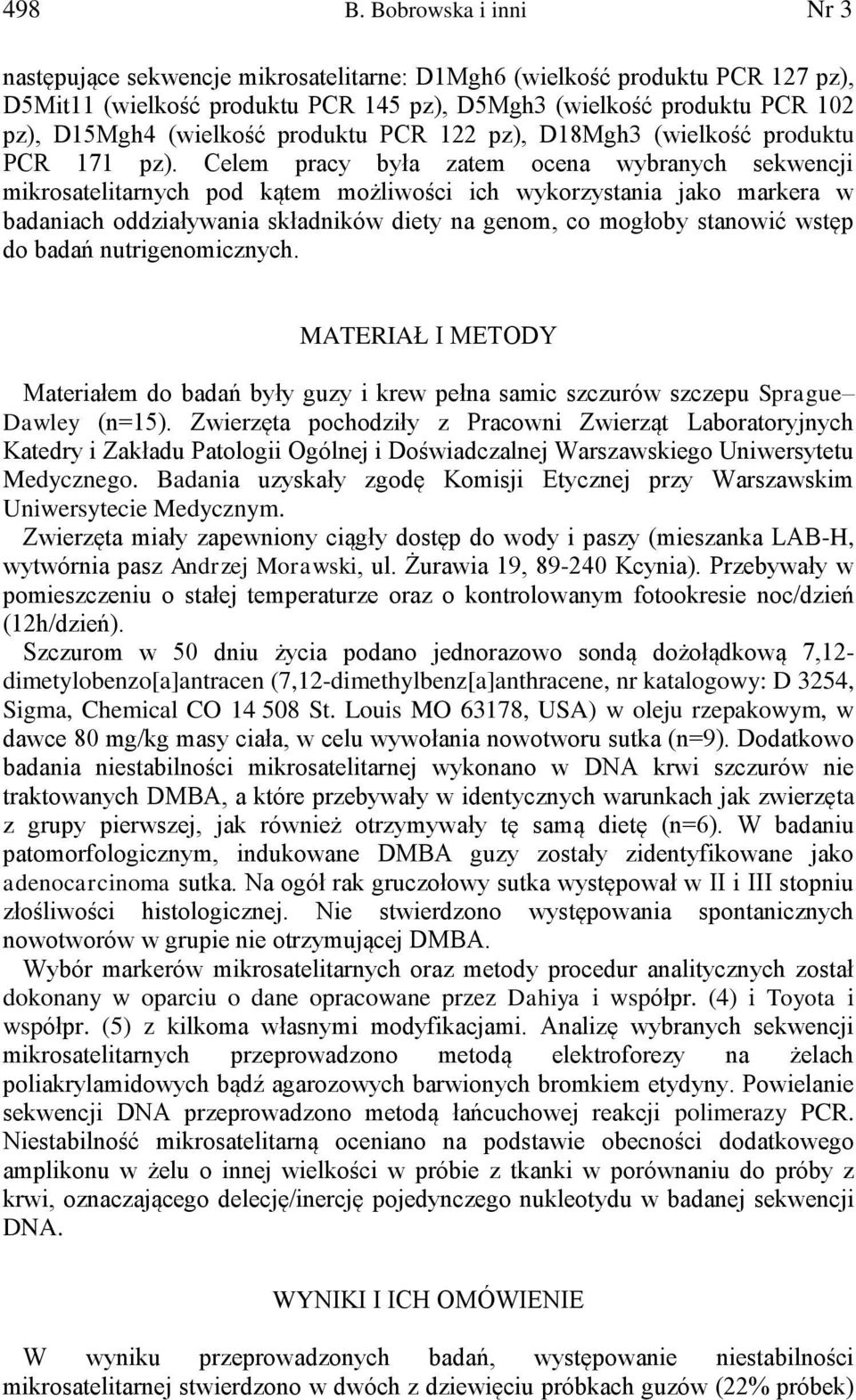 produktu PCR 122 pz), D18Mgh3 (wielkość produktu PCR 171 pz).