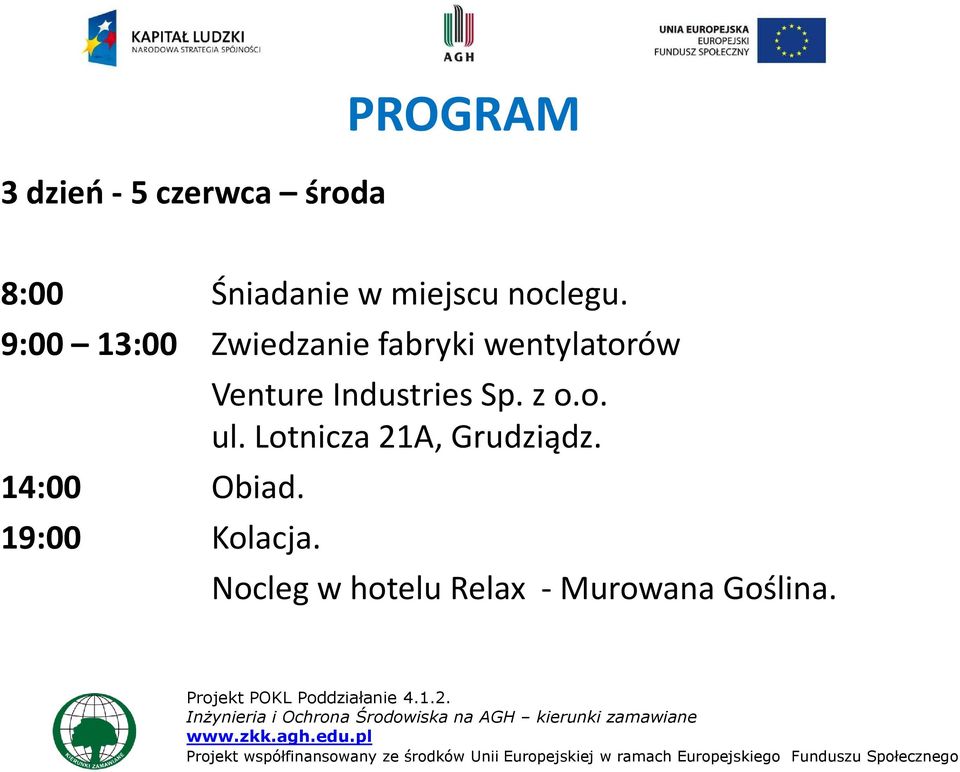 9:00 13:00 Zwiedzanie fabryki wentylatorów Venture Industries Sp.