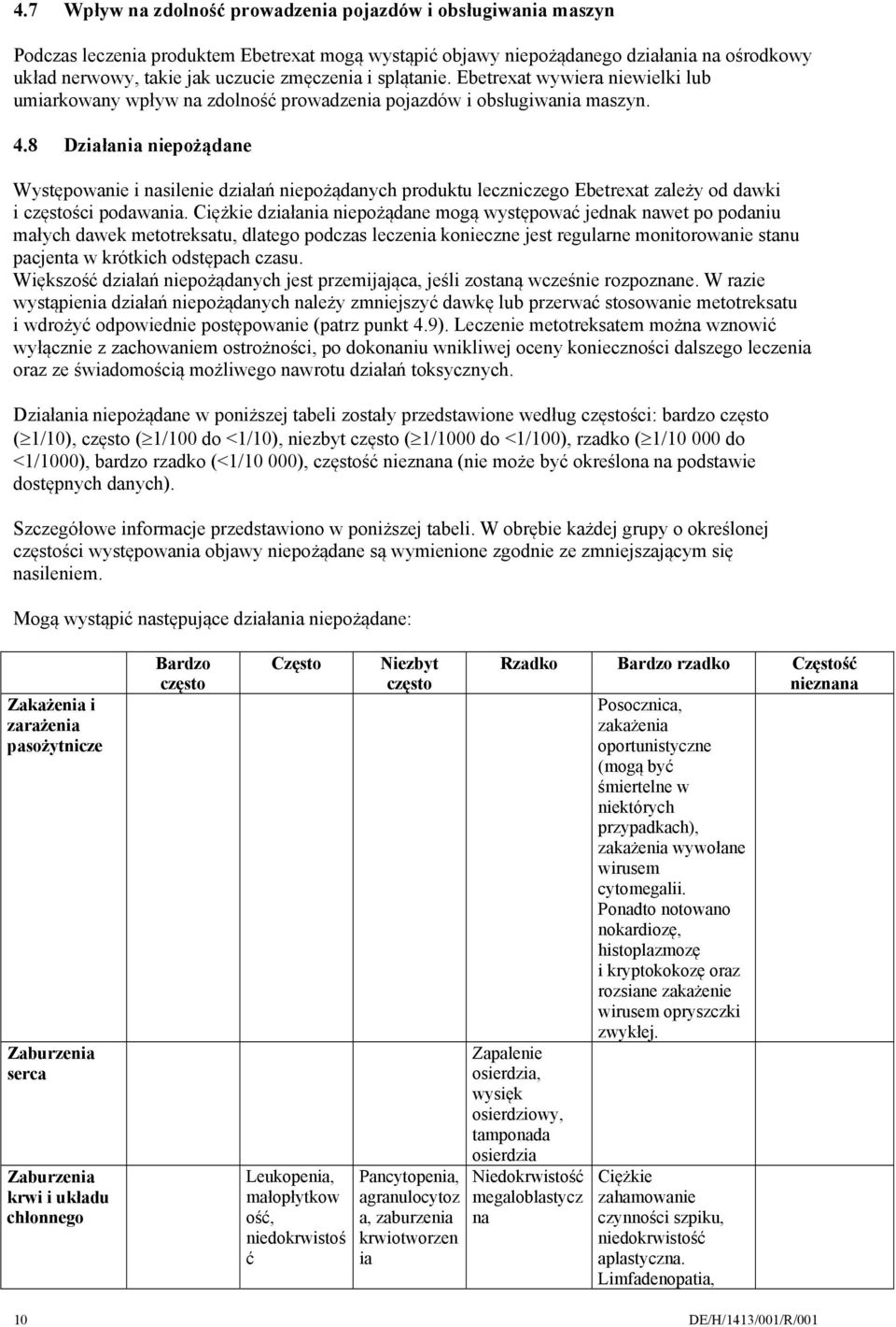 8 Działania niepożądane Występowanie i nasilenie działań niepożądanych produktu leczniczego Ebetrexat zależy od dawki i częstości podawania.