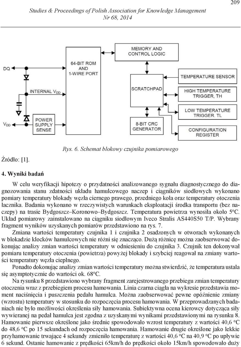 temperatury blokady w zła ciernego prawego, przedniego koła oraz temperatury otoczenia łacznika.