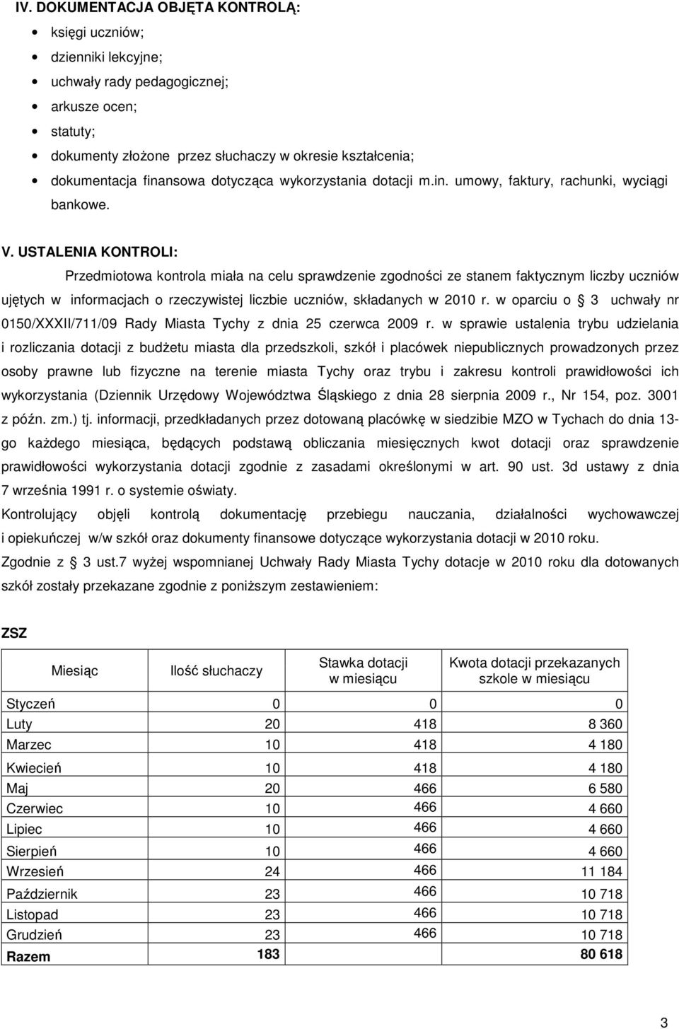 USTALENIA KONTROLI: Przedmiotowa kontrola miała na celu sprawdzenie zgodności ze stanem faktycznym liczby uczniów ujętych w informacjach o rzeczywistej liczbie uczniów, składanych w 2010 r.