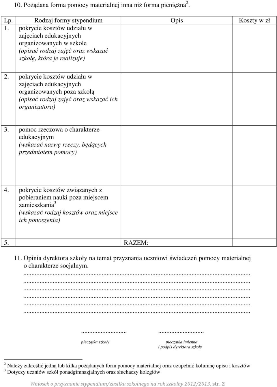 pokrycie kosztów udziału w zajęciach edukacyjnych organizowanych poza szkołą (opisać rodzaj zajęć oraz wskazać ich organizatora) 3.