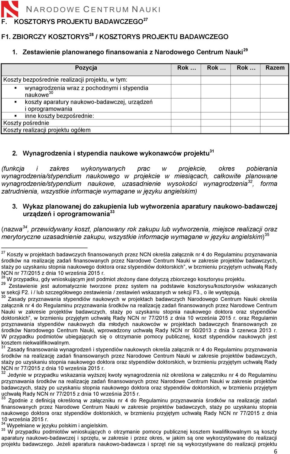 koszty aparatury naukowo-badawczej, urządzeń i oprogramowania inne koszty bezpośrednie: Koszty pośrednie Koszty realizacji projektu ogółem 2.