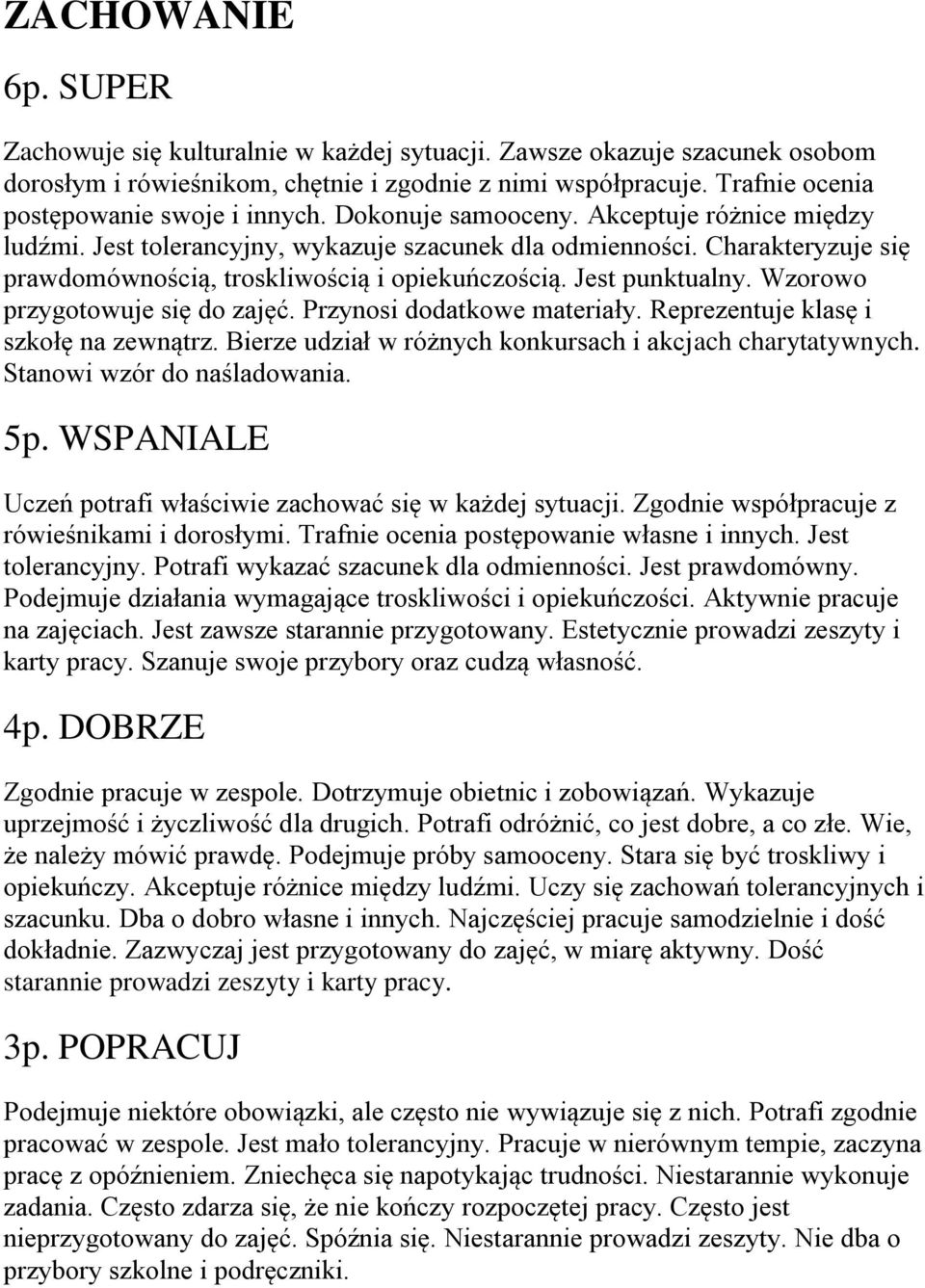 Charakteryzuje się prawdomównością, troskliwością i opiekuńczością. Jest punktualny. Wzorowo przygotowuje się do zajęć. Przynosi dodatkowe materiały. Reprezentuje klasę i szkołę na zewnątrz.