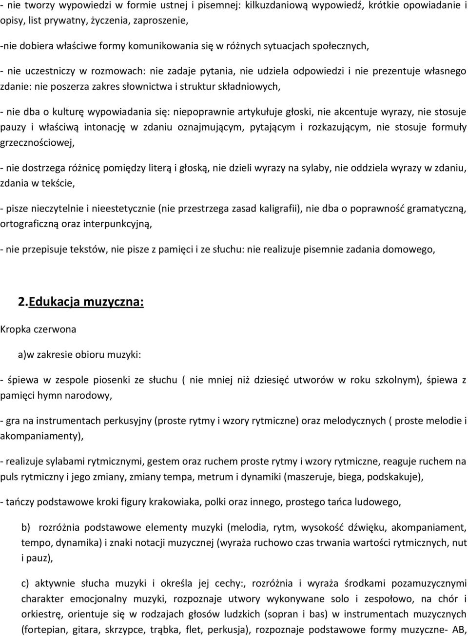 kulturę wypowiadania się: niepoprawnie artykułuje głoski, nie akcentuje wyrazy, nie stosuje pauzy i właściwą intonację w zdaniu oznajmującym, pytającym i rozkazującym, nie stosuje formuły