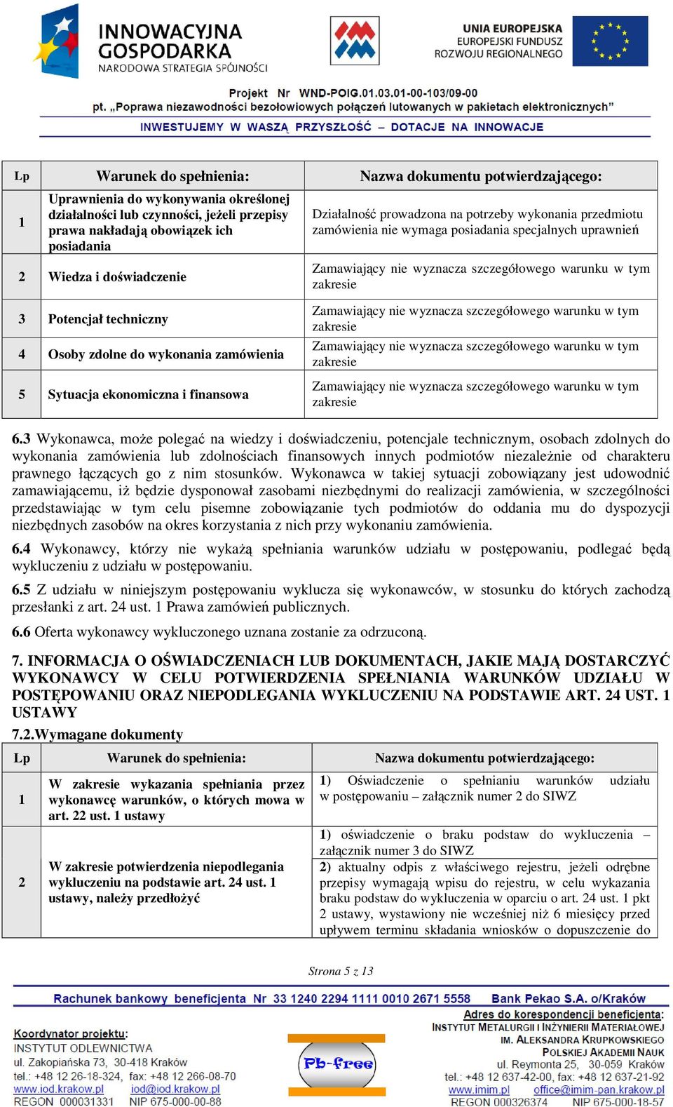 specjalnych uprawnień Zamawiający nie wyznacza szczegółowego warunku w tym zakresie Zamawiający nie wyznacza szczegółowego warunku w tym zakresie Zamawiający nie wyznacza szczegółowego warunku w tym