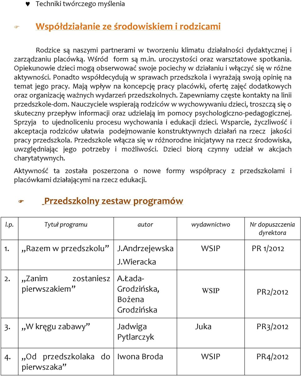 Ponadto współdecydują w sprawach przedszkola i wyrażają swoją opinię na temat jego pracy.