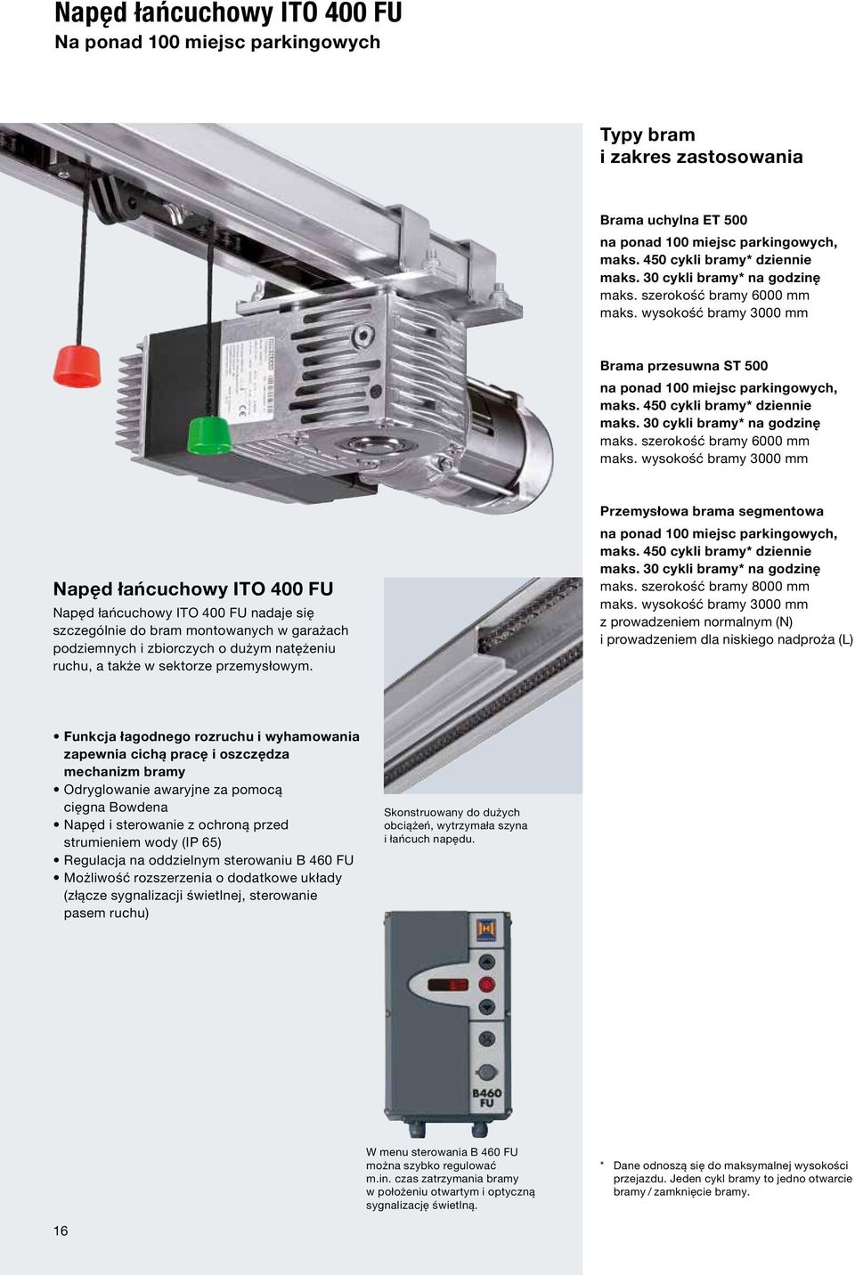 30 cykli bramy* na godzinę maks. szerokość bramy 6000 mm maks.