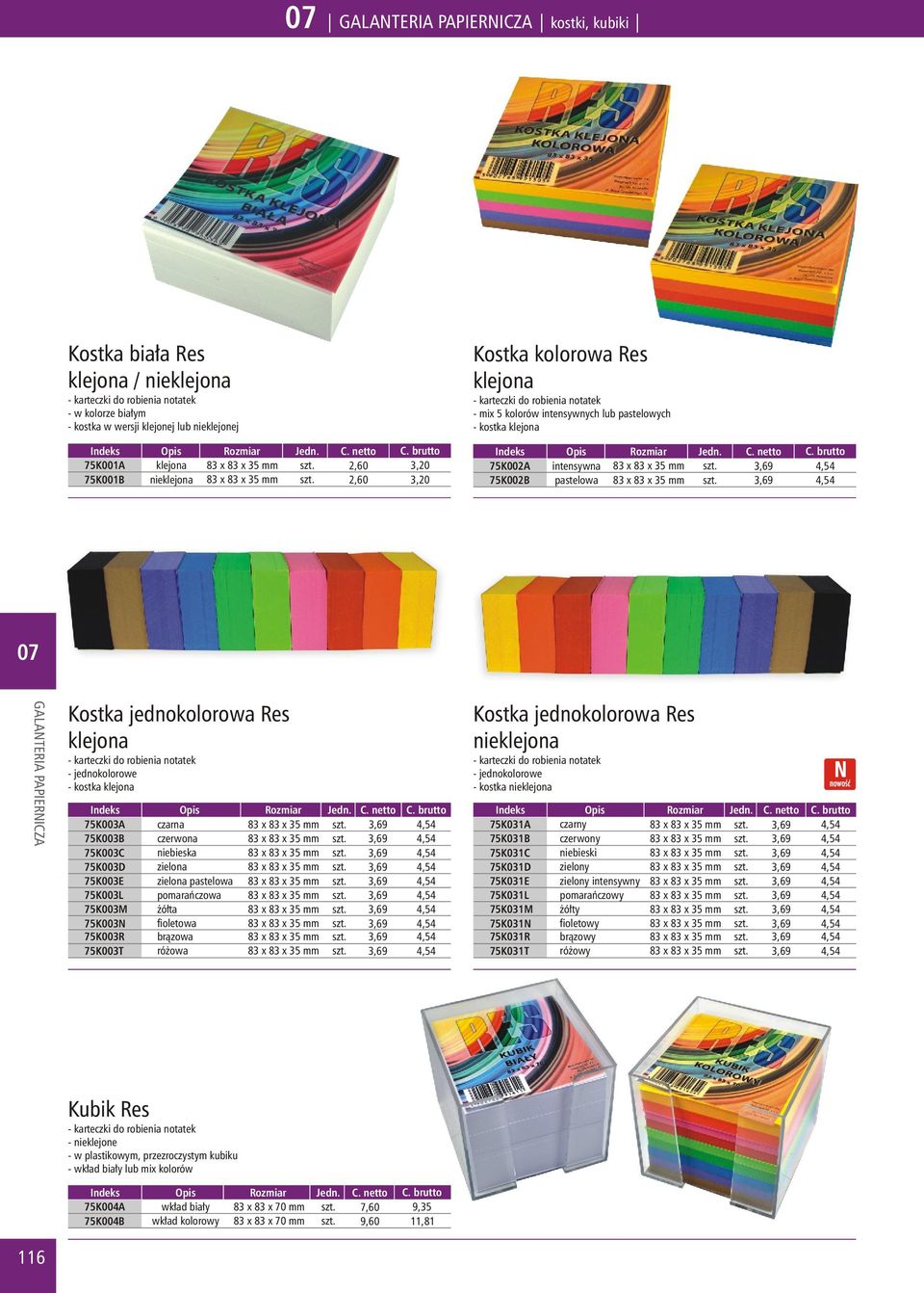 karteczki do robienia notatek - jednokolorowe - kostka klejona 75K003A 75K003B 75K003C 75K003D 75K003E 75K003L 75K003M 75K003N 75K003R 75K003T czarna czerwona niebieska zielona zielona pastelowa