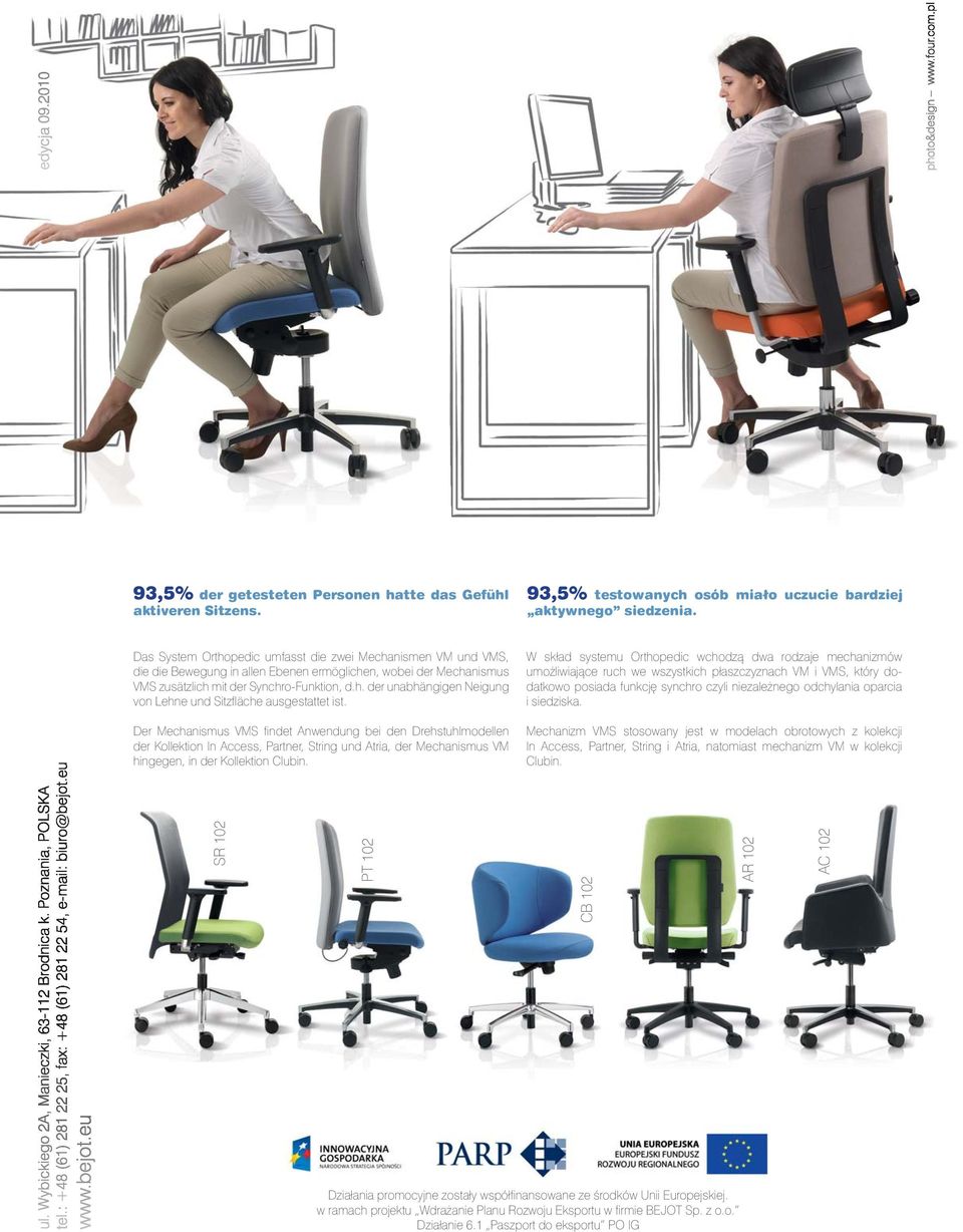 Der Mechanismus VMS fi ndet Anwendung bei den Drehstuhlmodellen der Kollektion In Access, Partner, String und Atria, der Mechanismus VM hingegen, in der Kollektion Clubin.