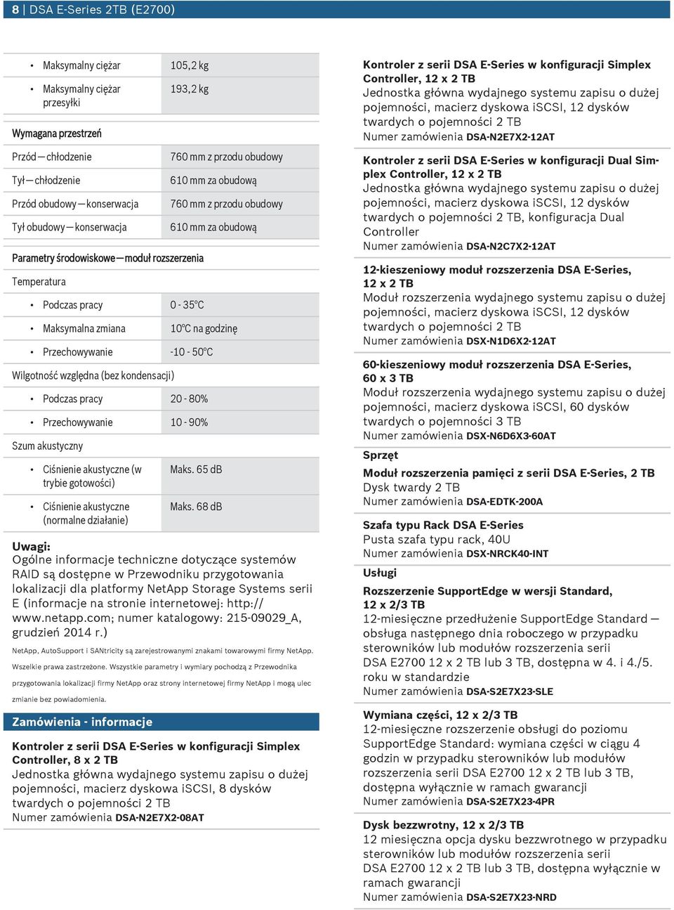 Przechowywanie 10-90% Szum akustyczny Ciśnienie akustyczne (w trybie gotowości) Ciśnienie akustyczne (normalne działanie) Maks. 65 db Maks.