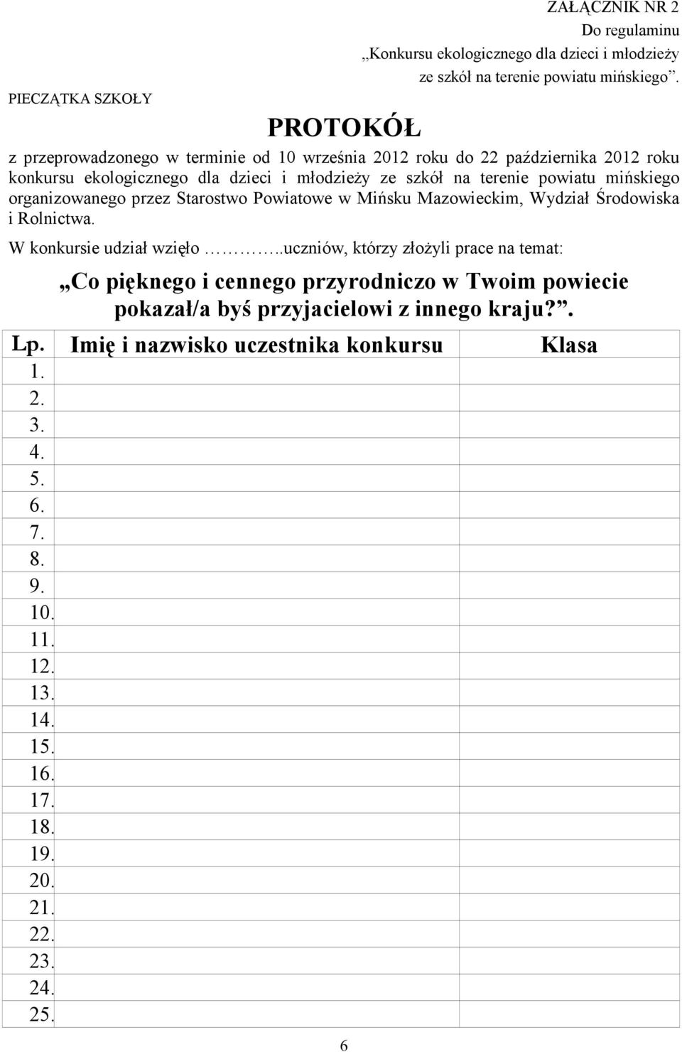 organizowanego przez Starostwo Powiatowe w Mińsku Mazowieckim, Wydział Środowiska i Rolnictwa. W konkursie udział wzięło.