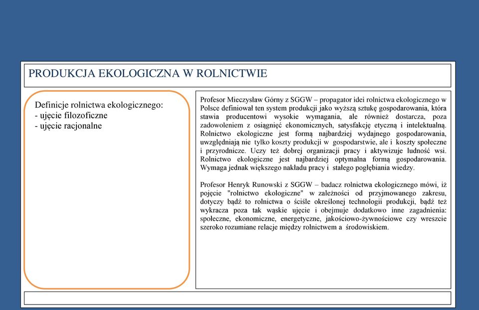 Rolnictwo ekologiczne jest formą najbardziej wydajnego gospodarowania, uwzględniają nie tylko koszty produkcji w gospodarstwie, ale i koszty społeczne i przyrodnicze.