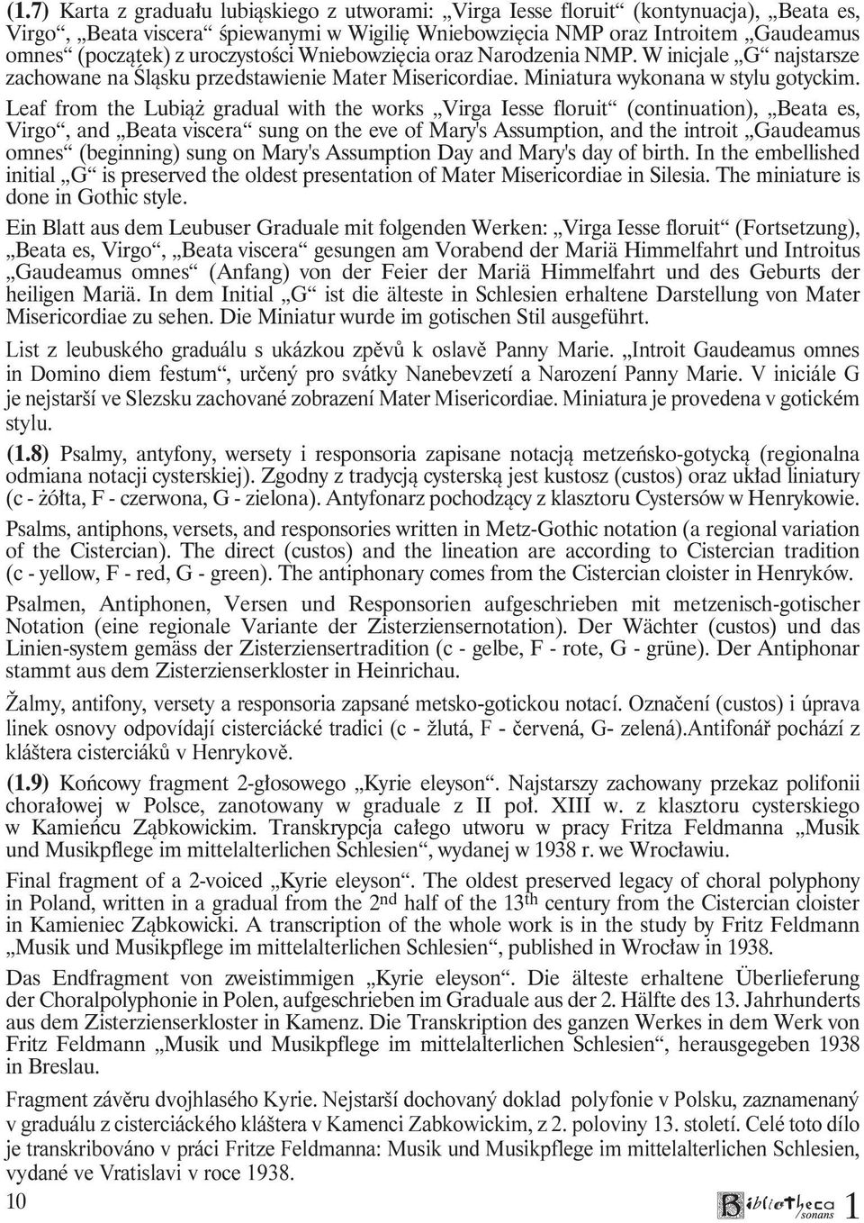 Leaf from the Lubiąż gradual with the works Virga Iesse floruit (continuation), Beata es, Virgo, and Beata viscera sung on the eve of Mary's Assumption, and the introit Gaudeamus omnes (beginning)