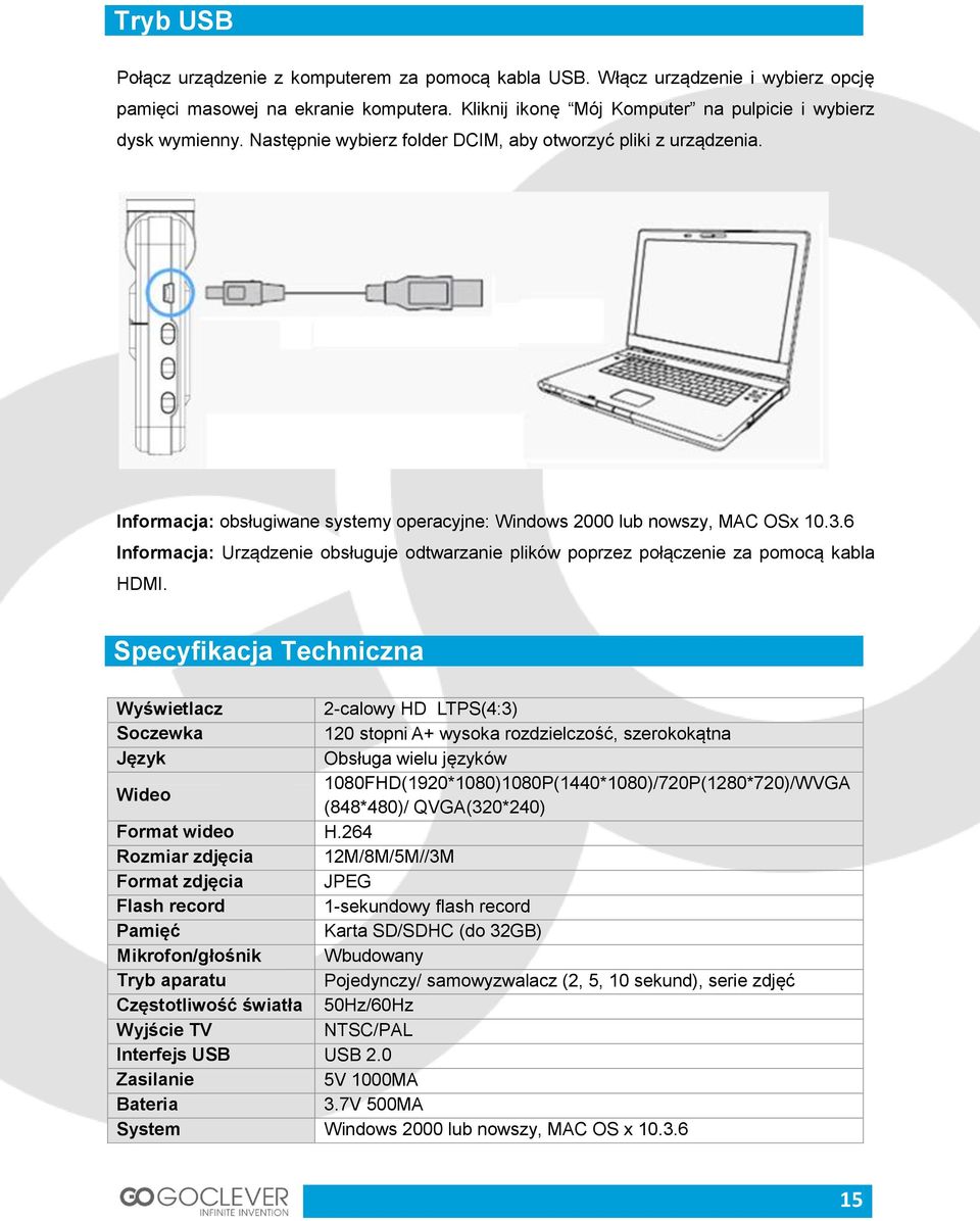 6 Informacja: Urządzenie obsługuje odtwarzanie plików poprzez połączenie za pomocą kabla HDMI.