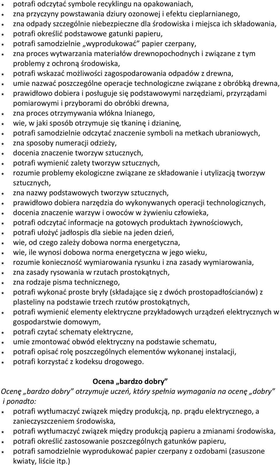 potrafi wskazać możliwości zagospodarowania odpadów z drewna, umie nazwać poszczególne operacje technologiczne związane z obróbką drewna, prawidłowo dobiera i posługuje się podstawowymi narzędziami,