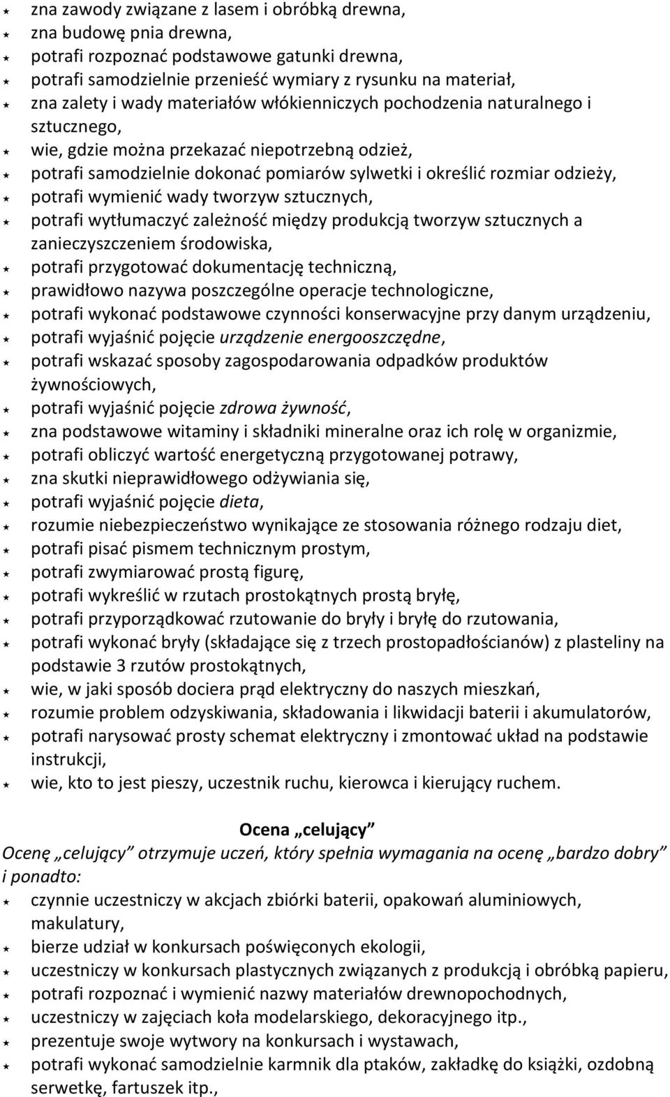 wymienić wady tworzyw sztucznych, potrafi wytłumaczyć zależność między produkcją tworzyw sztucznych a zanieczyszczeniem środowiska, potrafi przygotować dokumentację techniczną, prawidłowo nazywa