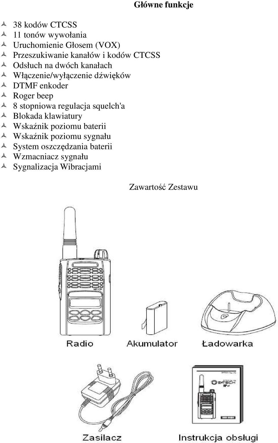 stopniowa regulacja squelch'a Blokada klawiatury Wskaźnik poziomu baterii Wskaźnik poziomu
