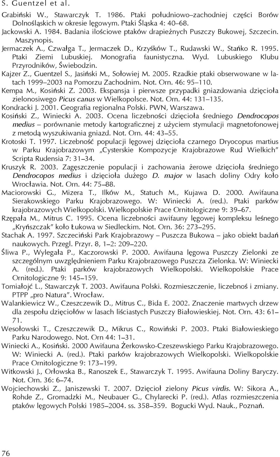 Monografia faunistyczna. Wyd. Lubuskiego Klubu Przyrodników, Świebodzin. Kajzer Z., Guentzel S., Jasiński M., Sołowiej M. 2005. Rzadkie ptaki obserwowane w latach 1999 2003 na Pomorzu Zachodnim. Not.