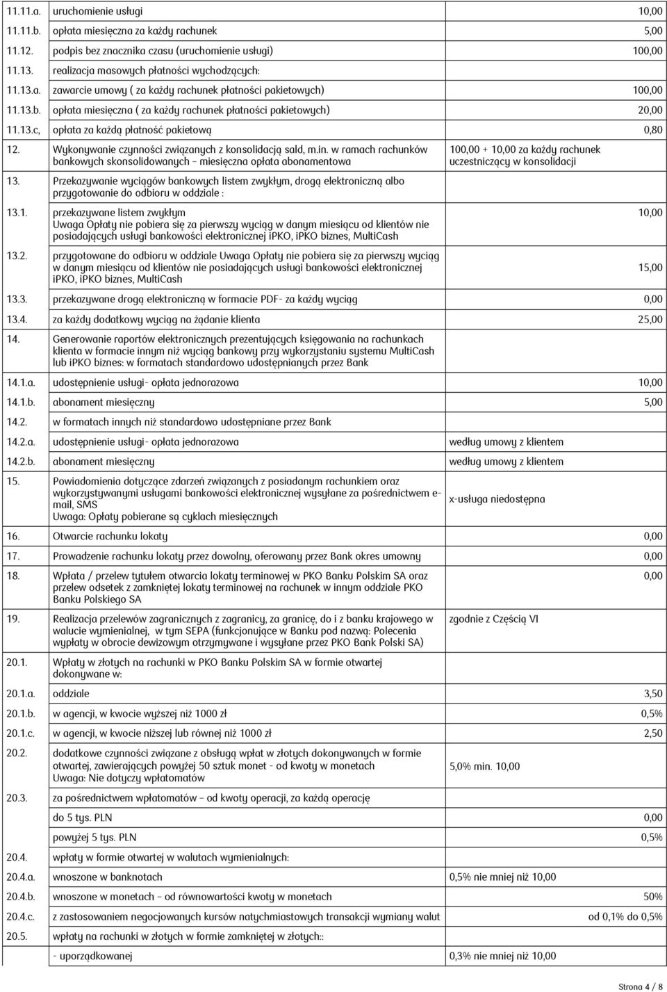 w ramach rachunków bankowych skonsolidowanych miesięczna opłata abonamentowa 13