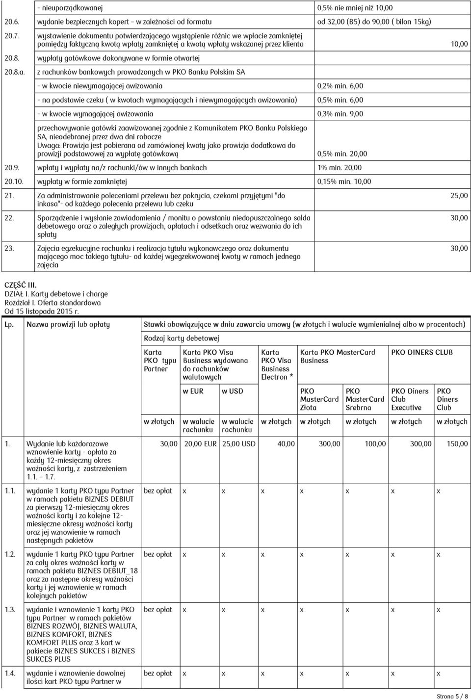 wypłaty gotówkowe dokonywane w formie otwartej 20.8.a. z rachunków bankowych prowadzonych w PKO Banku Polskim SA - w kwocie niewymagającej awizowania 0,2% min.