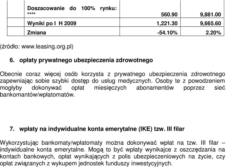 Osoby te z powodzeniem mogłyby dokonywać opłat miesięczych abonamentów poprzez sieć bankomantów/wpłatomatów. 7. wpłaty na indywidualne konta emerytalne (IKE) tzw.