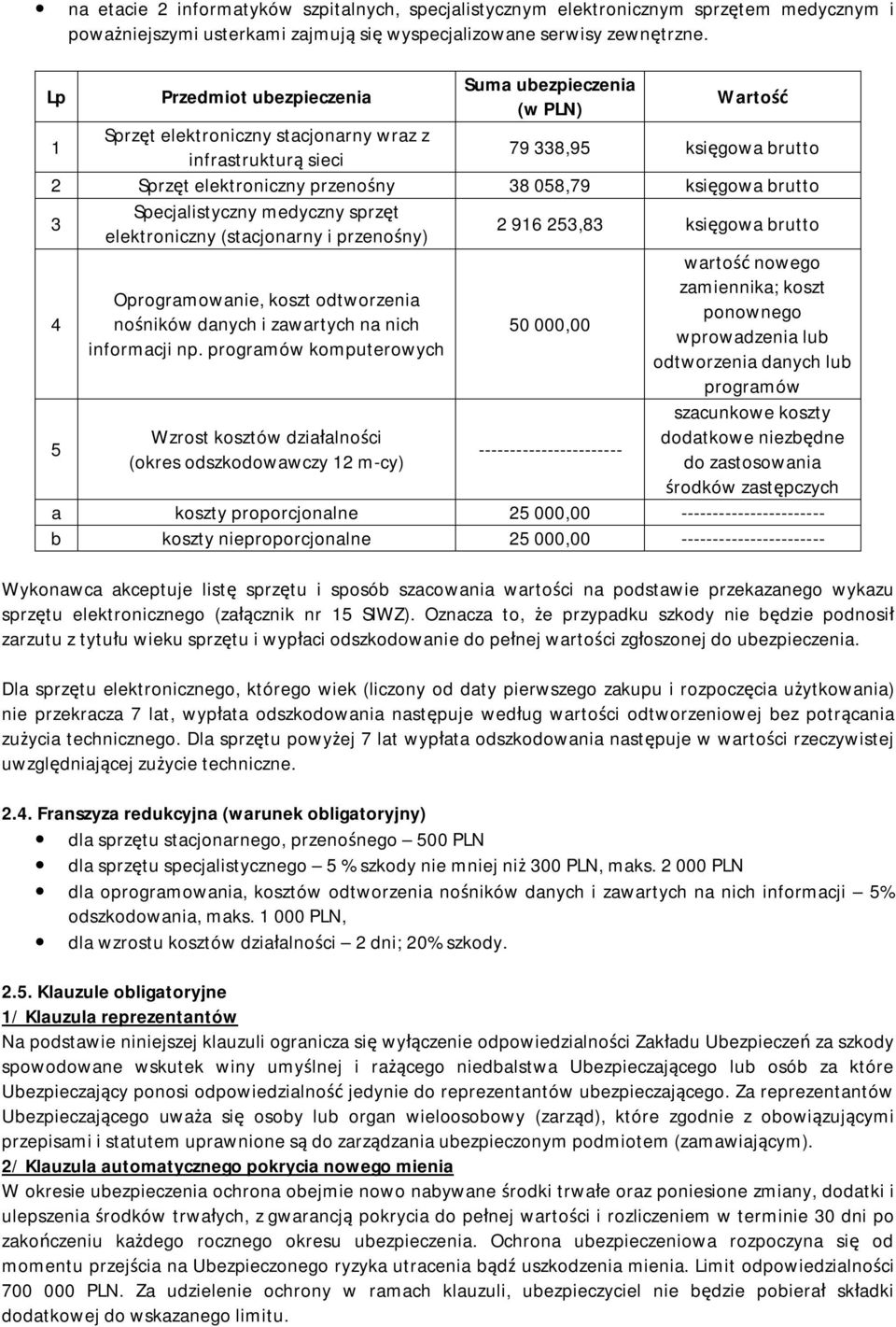 księgowa brutto 3 Specjalistyczny medyczny sprzęt elektroniczny (stacjonarny i przenośny) 2 916 253,83 księgowa brutto wartość nowego 4 zamiennika; koszt Oprogramowanie, koszt odtworzenia ponownego