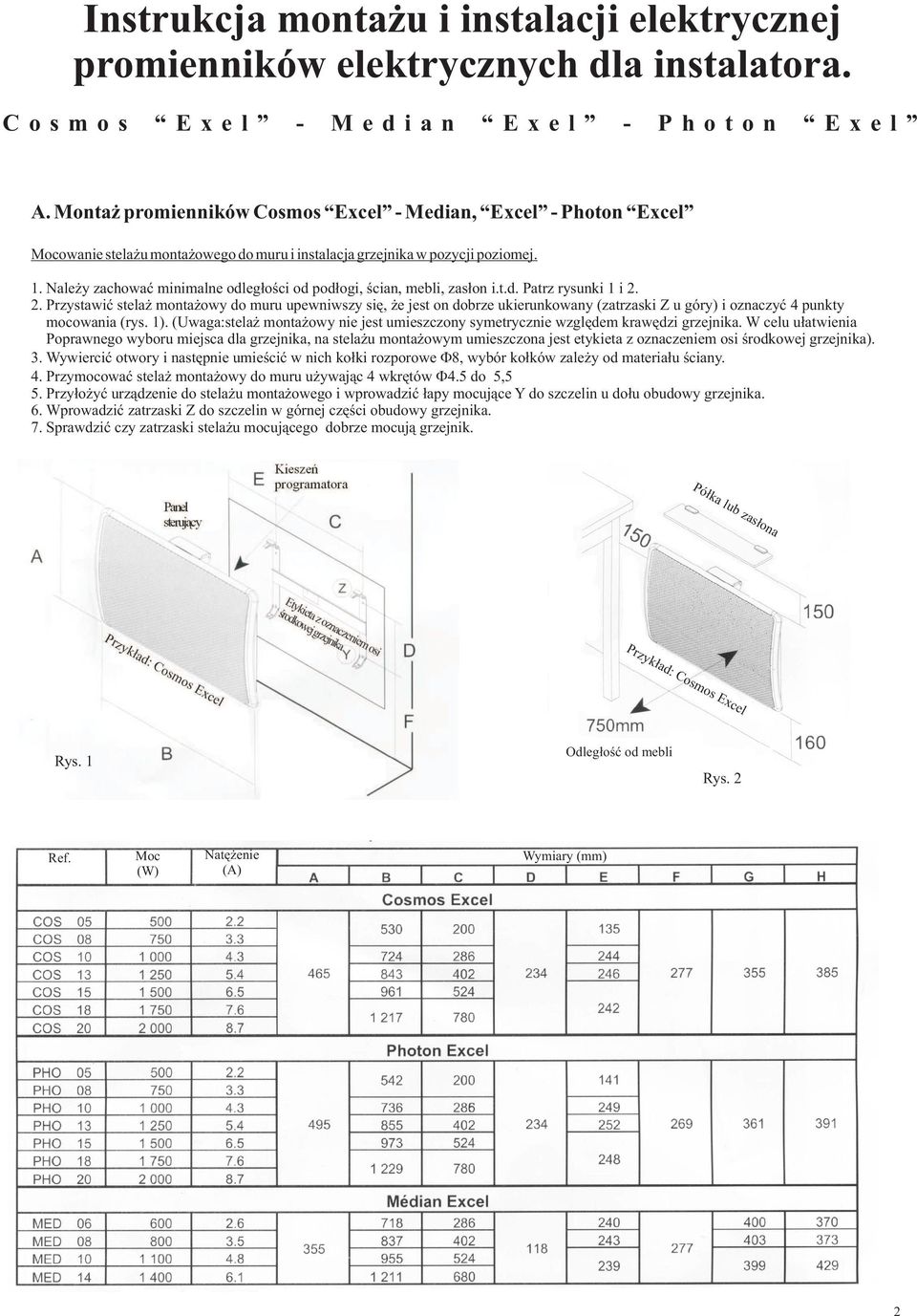 Nale y zachowaæ minimalne odleg³oœci od pod³ogi, œcian, mebli, zas³on i.t.d. Patrz rysunki 1 i 2.