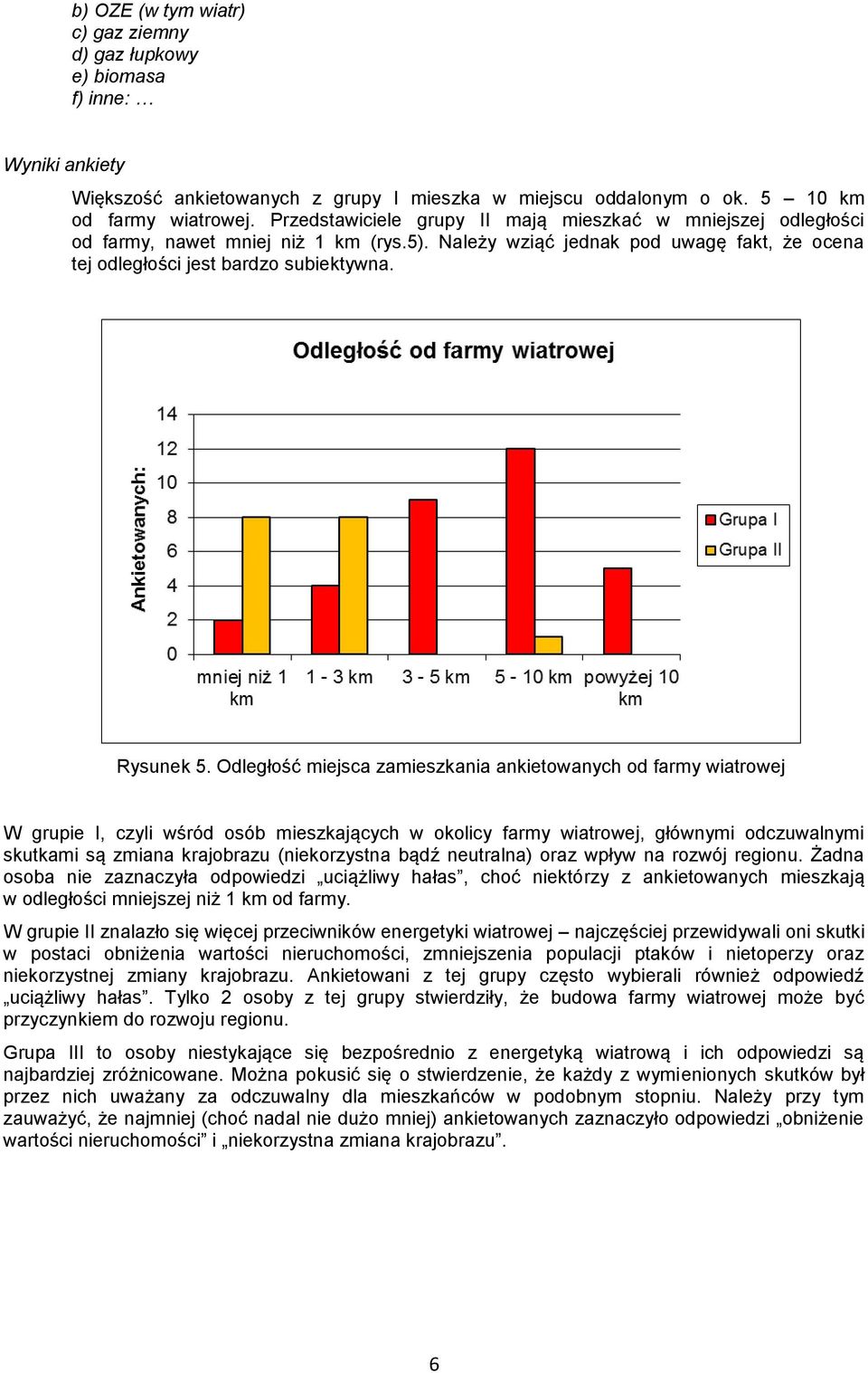 Odległość miejsca zamieszkania ankietowanych od farmy wiatrowej W grupie I, czyli wśród osób mieszkających w okolicy farmy wiatrowej, głównymi odczuwalnymi skutkami są zmiana krajobrazu (niekorzystna