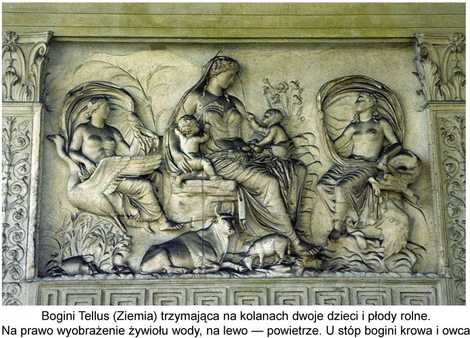 Na prawo wyobrażenie żywiołu wody, na