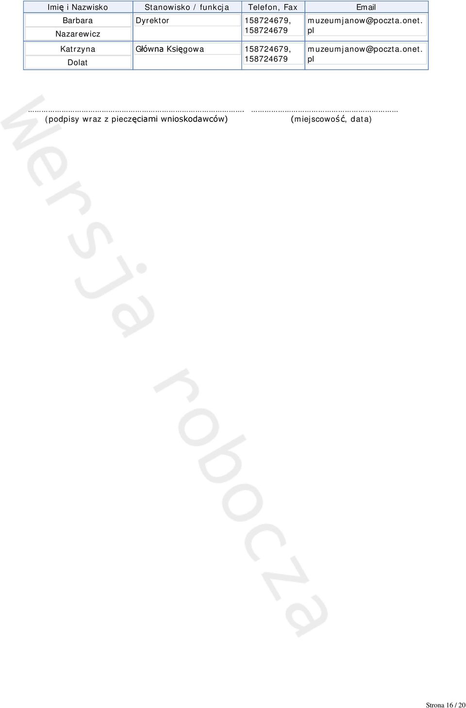 158724679, 158724679 muzeumjanow@poczta.onet. pl 