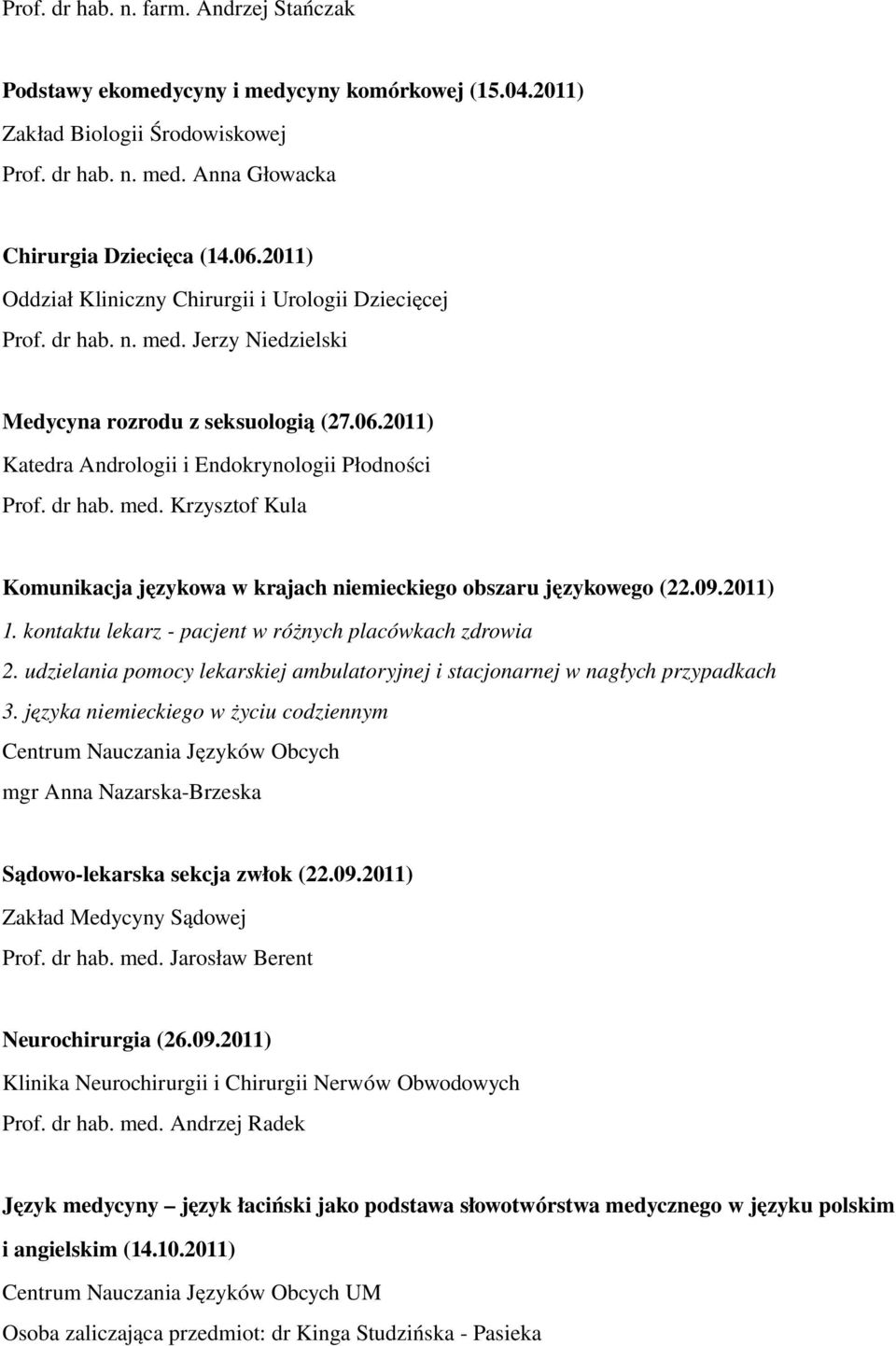 09.2011) 1. kontaktu lekarz pacjent w różnych placówkach zdrowia 2. udzielania pomocy lekarskiej ambulatoryjnej i stacjonarnej w nagłych przypadkach 3.