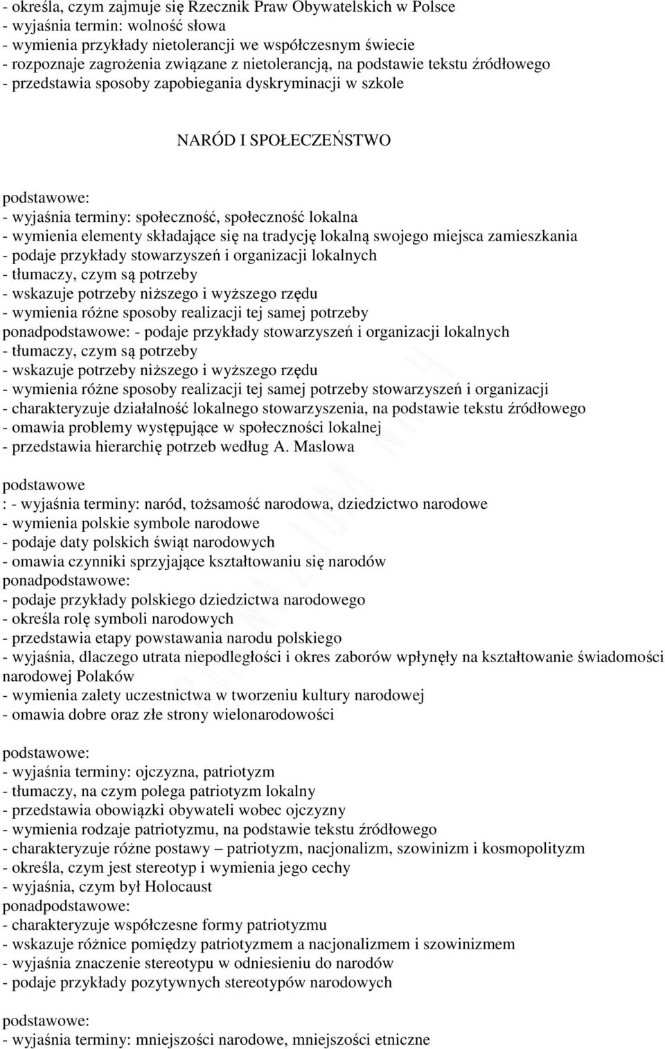 się na tradycję lokalną swojego miejsca zamieszkania - podaje przykłady stowarzyszeń i organizacji lokalnych - tłumaczy, czym są potrzeby - wskazuje potrzeby niższego i wyższego rzędu - wymienia