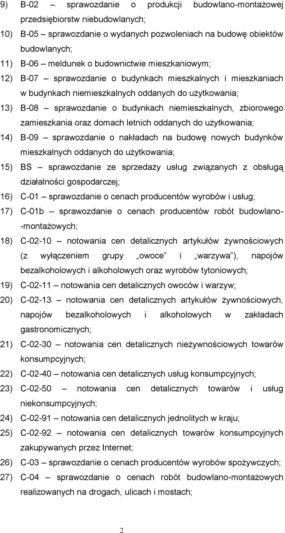 zamieszkania oraz domach letnich oddanych do użytkowania; 14) B-09 sprawozdanie o nakładach na budowę nowych budynków mieszkalnych oddanych do użytkowania; 15) BS sprawozdanie ze sprzedaży usług