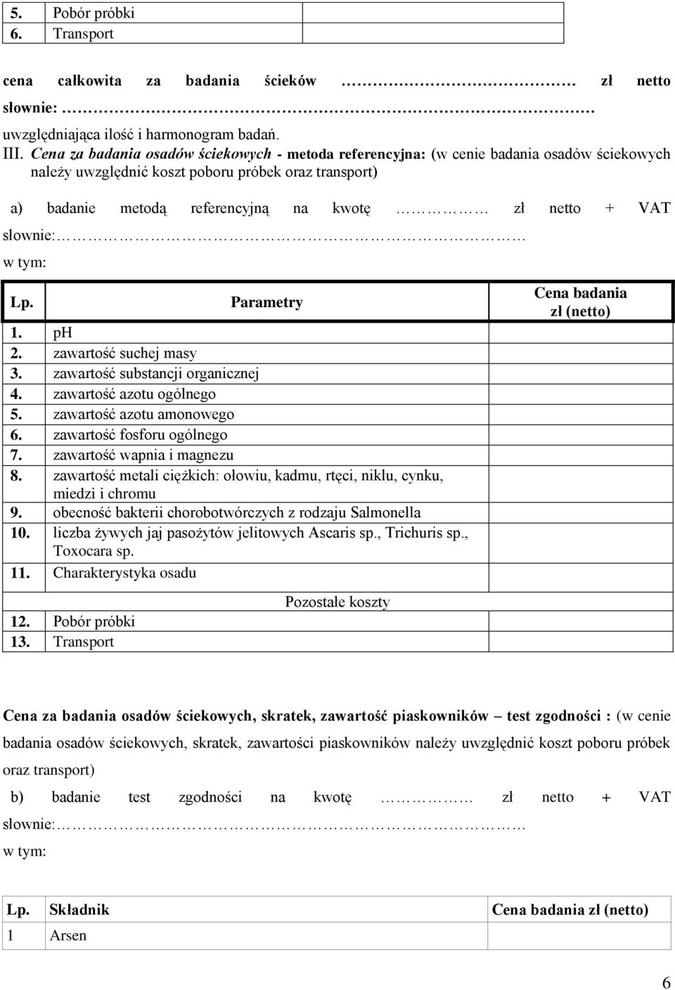 zawartość azotu ogólnego 5 zawartość azotu amonowego 6 zawartość fosforu ogólnego 7 zawartość wapnia i magnezu 8 zawartość metali ciężkich: ołowiu, kadmu, rtęci, niklu, cynku, miedzi i chromu 9