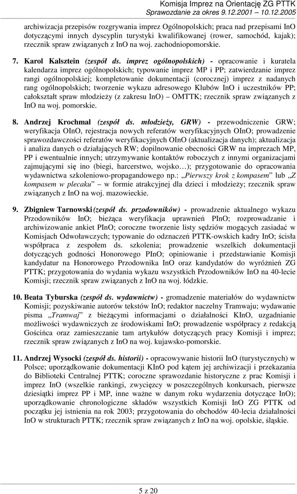 imprez ogólnopolskich) - opracowanie i kuratela kalendarza imprez ogólnopolskich; typowanie imprez MP i PP; zatwierdzanie imprez rangi ogólnopolskiej; kompletowanie dokumentacji (corocznej) imprez z