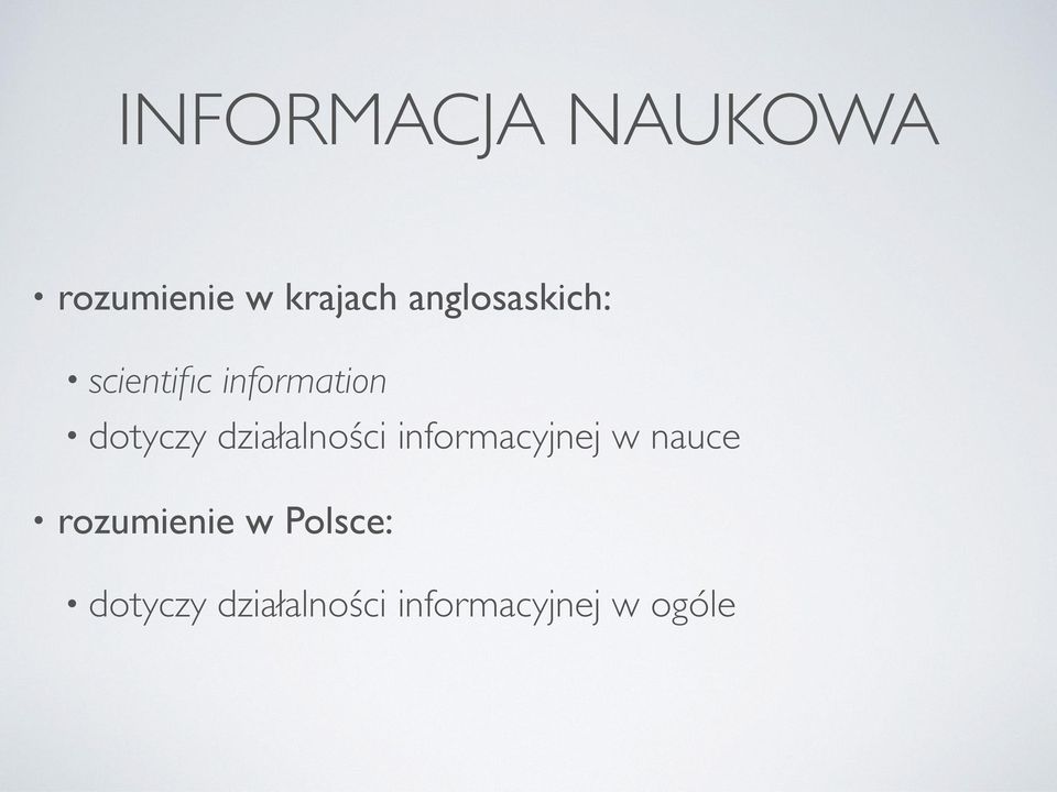 działalności informacyjnej w nauce rozumienie