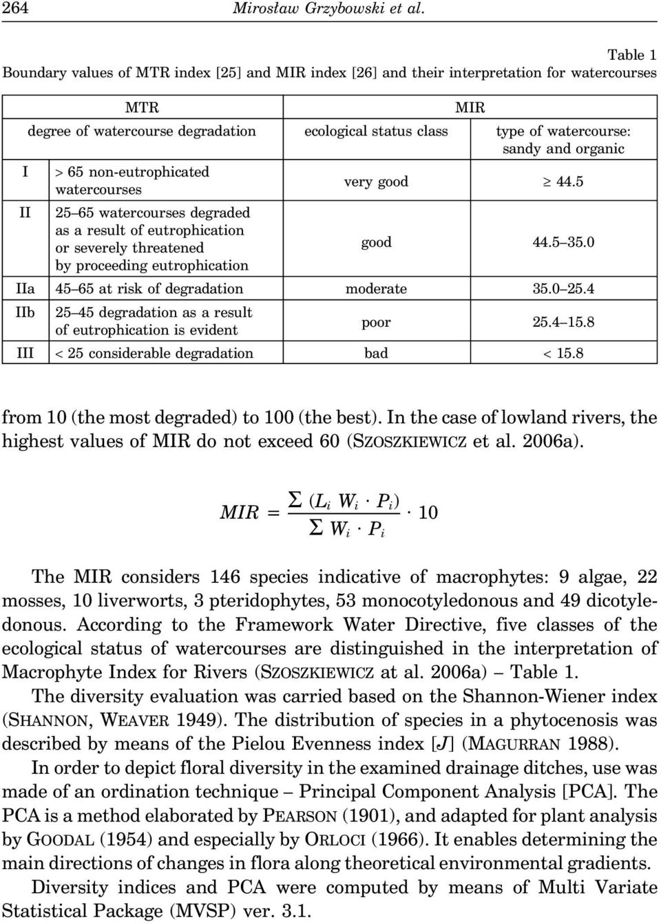 organic I > 65 non-eutrophicated watercourses very good 44.5 II 25 65 watercourses degraded as a result of eutrophication or severely threatened by proceeding eutrophication good 44.5 35.