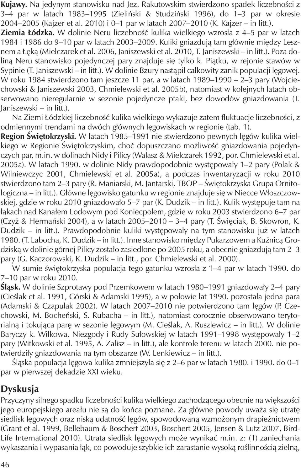 Kuliki gniazdują tam głównie między Lesznem a Łęką (Mielczarek et al. 2006, Janiszewski et al. 2010, T. Janiszewski in litt.). Poza doliną Neru stanowisko pojedynczej pary znajduje się tylko k.