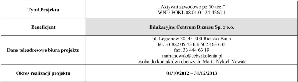 z o.o. ul. Legionów 30, 43-300 Bielsko-Biała tel. 33 822 05 43 lub 502 463 635 fax.