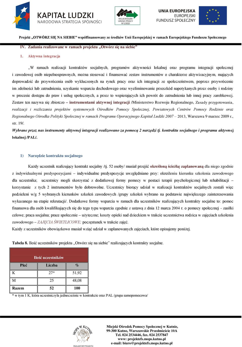 instrumentów o charakterze aktywizacyjnym, mających doprowadzić do przywrócenia osób wykluczonych na rynek pracy oraz ich integracji ze społeczeństwem, poprzez przywrócenie im zdolności lub