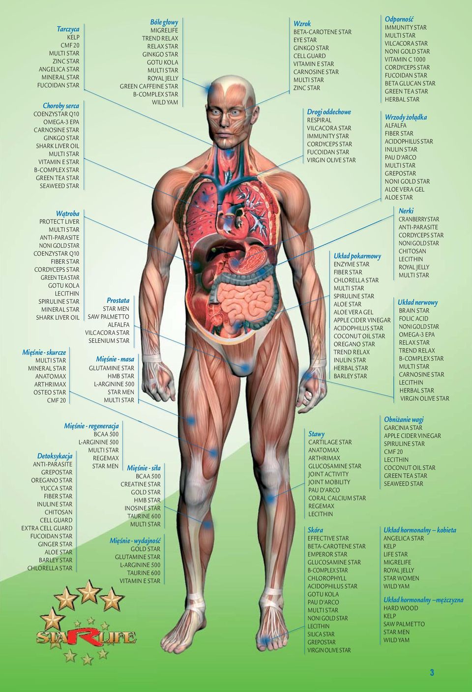 LIVER OIL SAW PALMETTO ALFALFA VILCACORA STAR SELENIUM STAR Mięśnie - skurcze MINERAL STAR ANATOMAX ARTHRIMAX OSTEO STAR CMF 20 Mięśnie - masa GLUTAMINE STAR HMB STAR L-ARGININE 500 STAR MEN Bóle