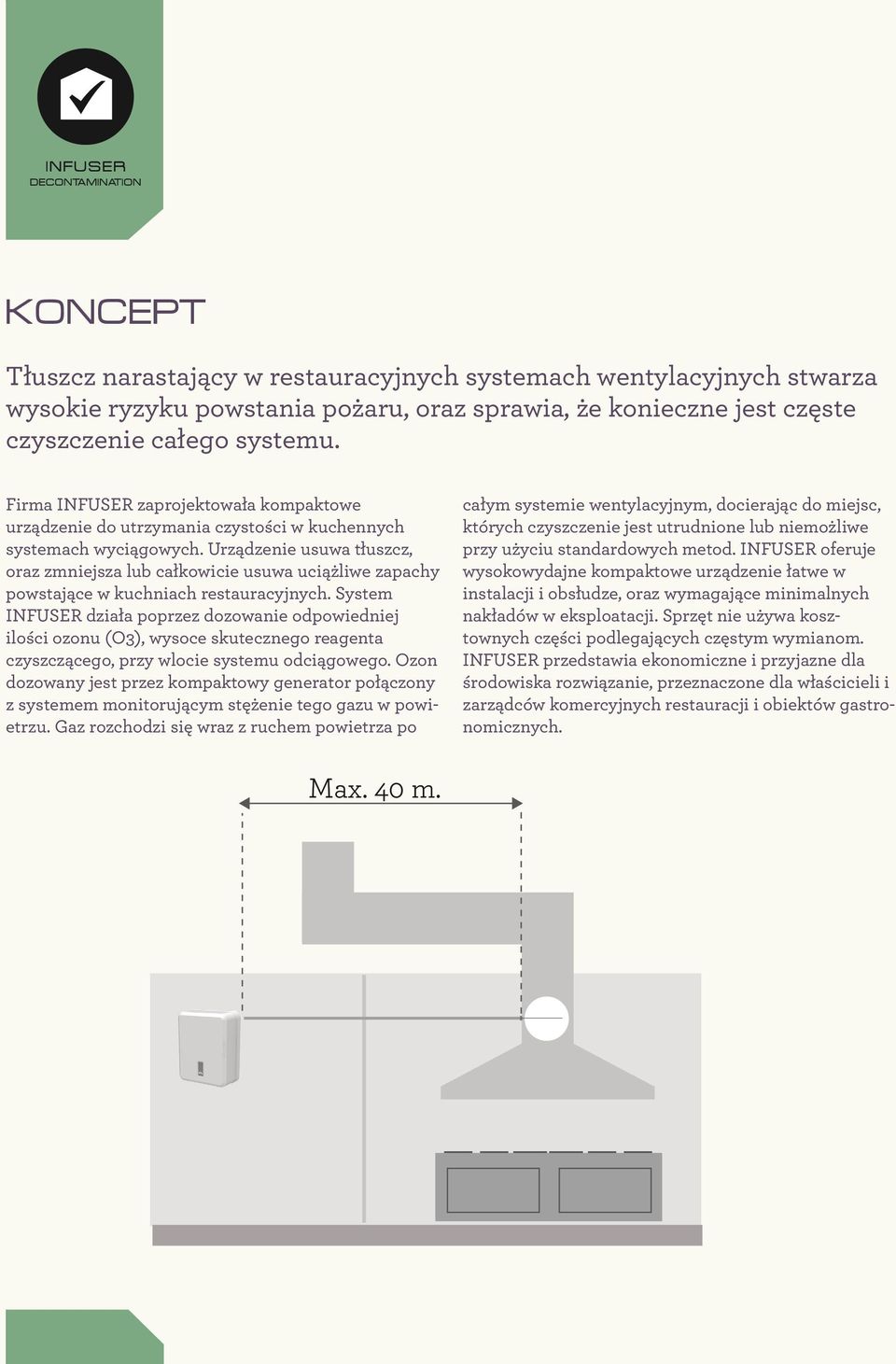 Urządzenie usuwa tłuszcz, oraz zmniejsza lub całkowicie usuwa uciążliwe zapachy powstające w kuchniach restauracyjnych.