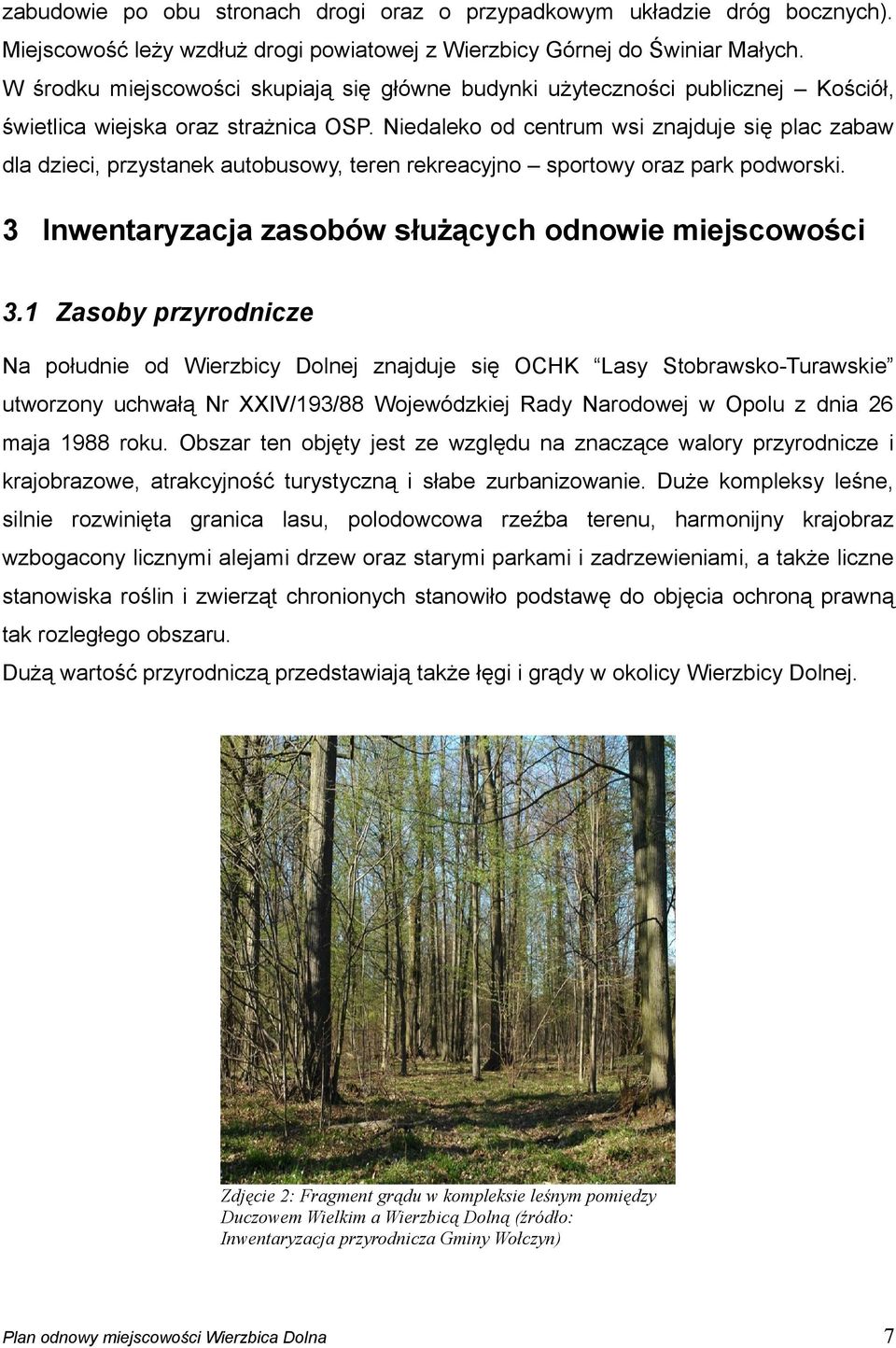 Niedaleko od centrum wsi znajduje się plac zabaw dla dzieci, przystanek autobusowy, teren rekreacyjno sportowy oraz park podworski. 3 Inwentaryzacja zasobów służących odnowie miejscowości 3.