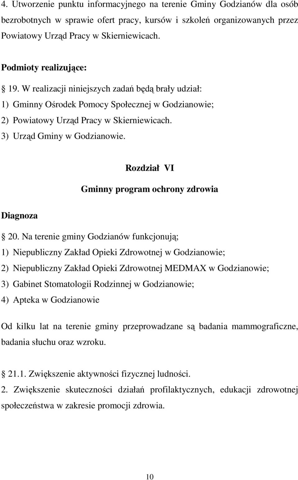 Rozdział VI Gminny program ochrony zdrowia Diagnoza 20.