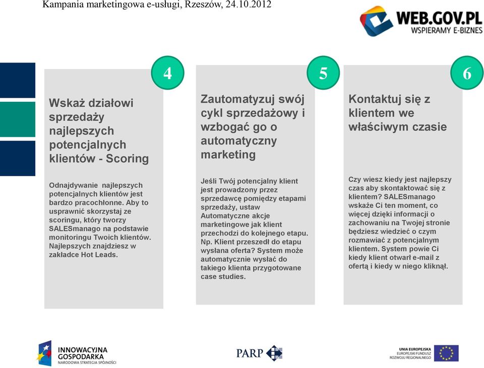 Zautomatyzuj swój cykl sprzedażowy i wzbogać go o automatyczny marketing Jeśli Twój potencjalny klient jest prowadzony przez sprzedawcę pomiędzy etapami sprzedaży, ustaw Automatyczne akcje