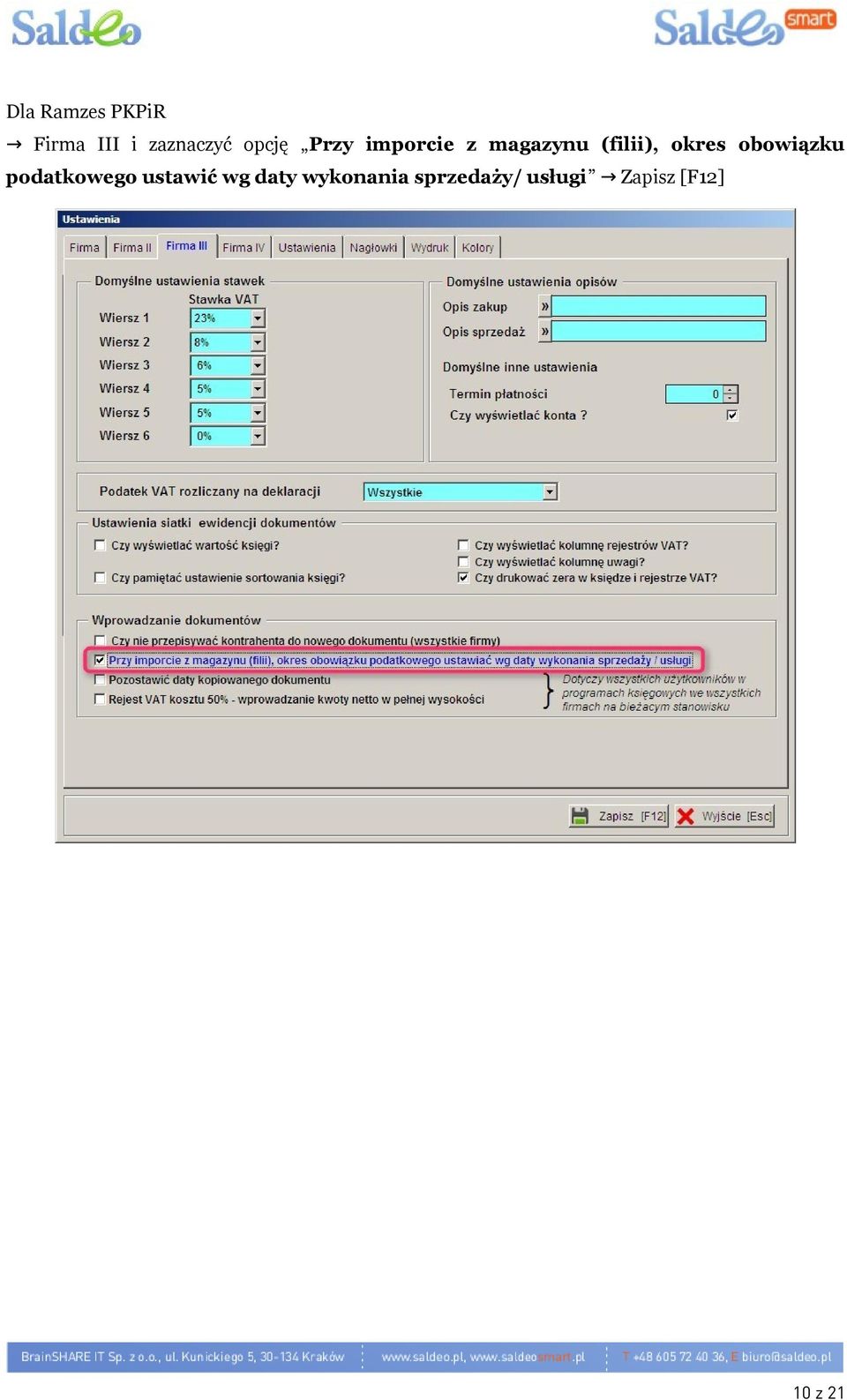 okres obowiązku podatkowego ustawić wg