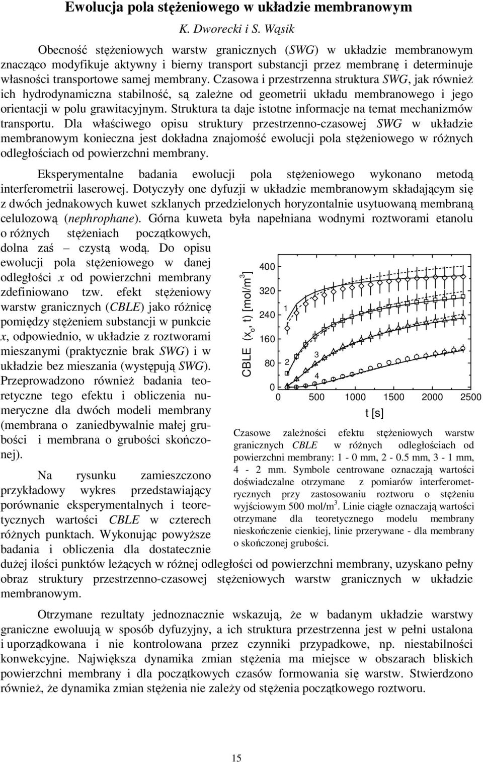 membrany. Czasowa i przestrzenna struktura SWG, jak również ich hydrodynamiczna stabilność, są zależne od geometrii układu membranowego i jego orientacji w polu grawitacyjnym.