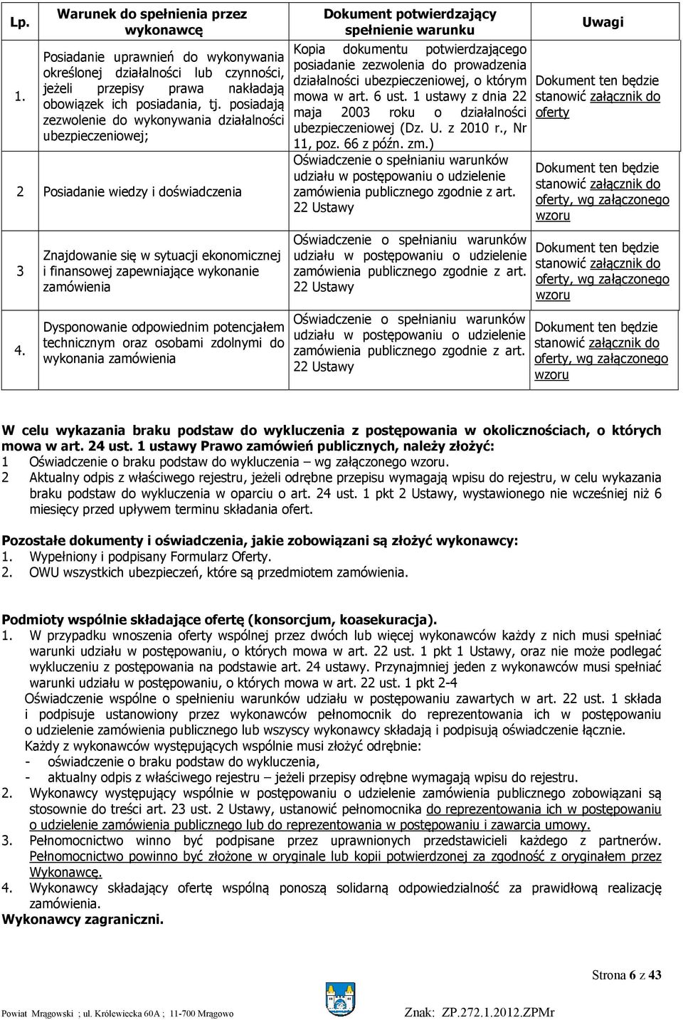Znajdowanie się w sytuacji ekonomicznej i finansowej zapewniające wykonanie zamówienia Dysponowanie odpowiednim potencjałem technicznym oraz osobami zdolnymi do wykonania zamówienia Dokument