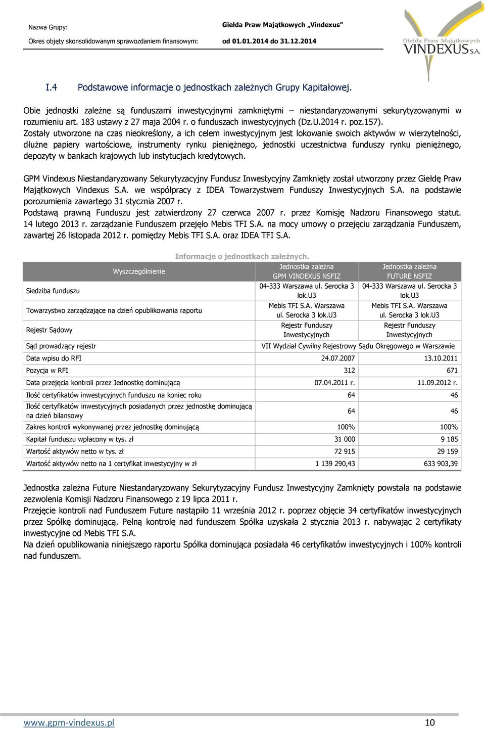 Zostały utworzone na czas nieokreślony, a ich celem inwestycyjnym jest lokowanie swoich aktywów w wierzytelności, dłużne papiery wartościowe, instrumenty rynku pieniężnego, jednostki uczestnictwa
